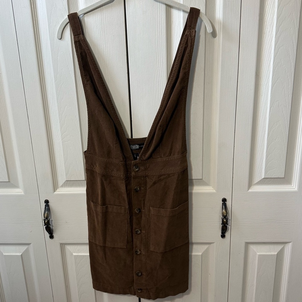 Rewash Corduroy Jumper Overall Dress Plunge V-Neck Brown Womens Size Small